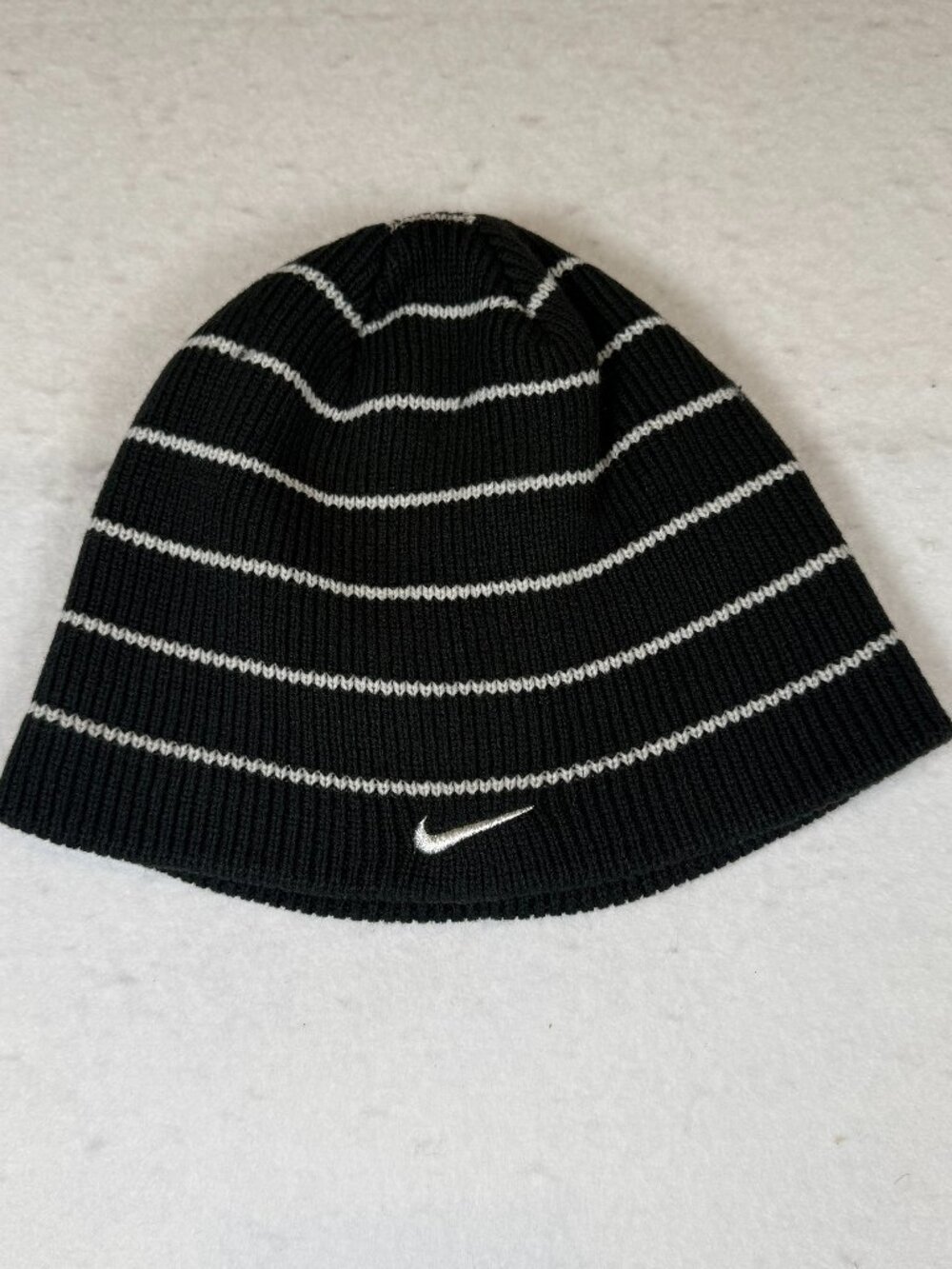 Nike Black and White Striped Beanie Stocking Hat EUC